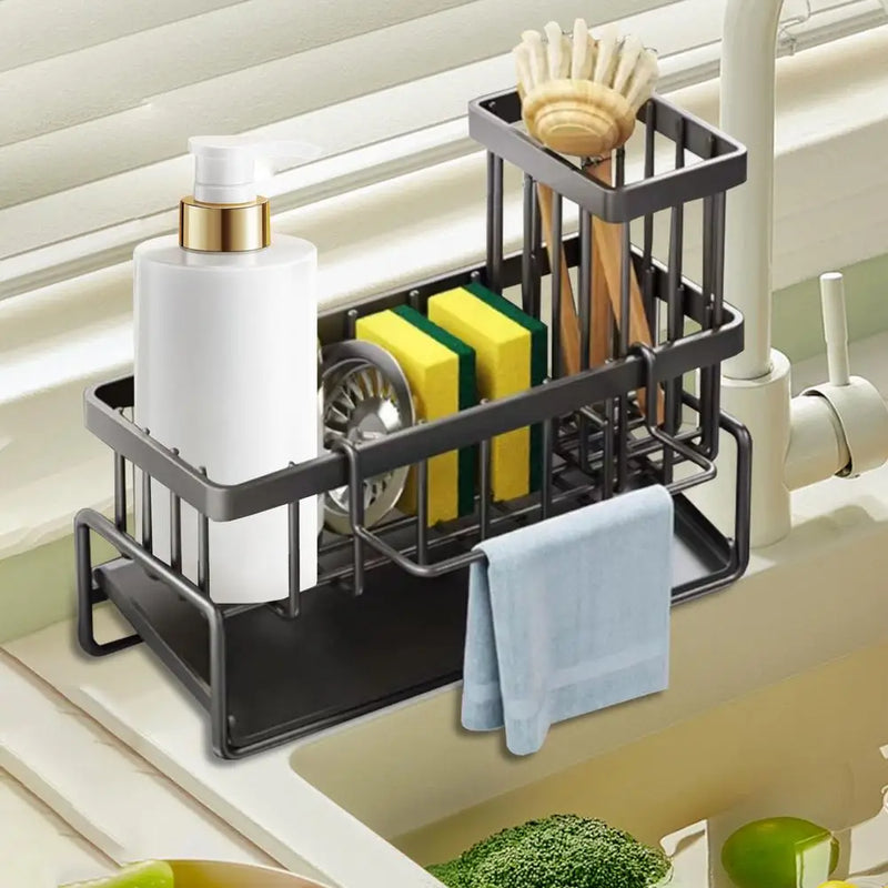 Kitchen Sink Caddy Sponge Holder for Kitchen Sink with Brush Holder, Kitchen Sink Cocina Organizer and Storage Dish Soap Sponge