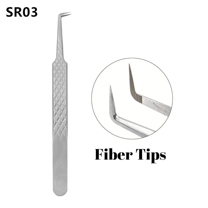 Custom Private Logo 1 Pcs Eyelash Stainless Tweezers With Fiber Tips High Precision Anti-Static Tweezers Minimum order of 30 pcs