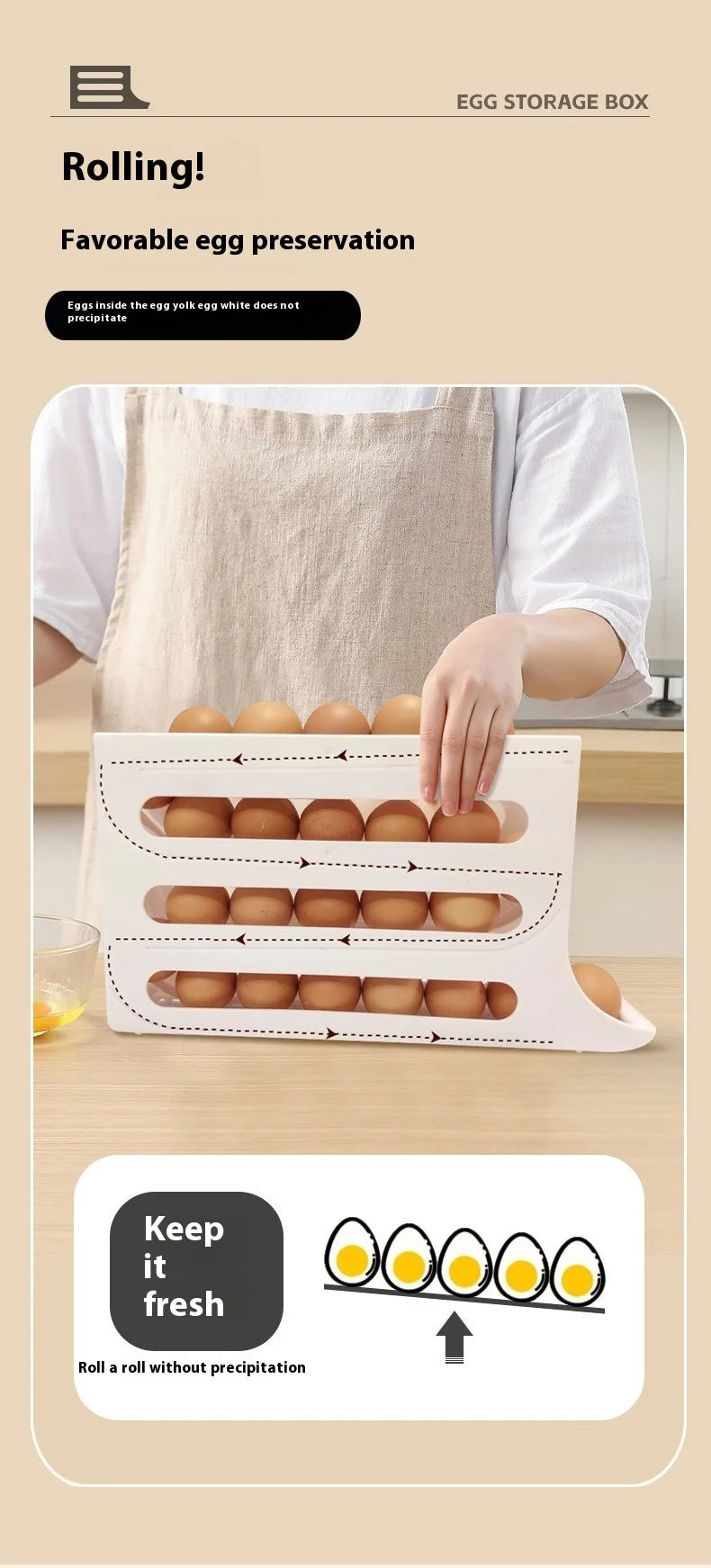 Automatic Step Egg Holder Refrigerator Egg Organiser Kitchen Egg Dispenser Refrigerator Organiser organizador cocina