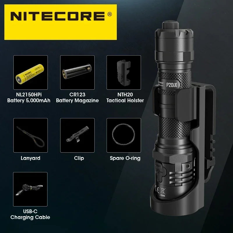 Nitecore P20iX USB-C Rechargeable Tactical Flashlight 4000 Lumens with NL2150HPi 5000mAh Battery Self-defense Troch Light