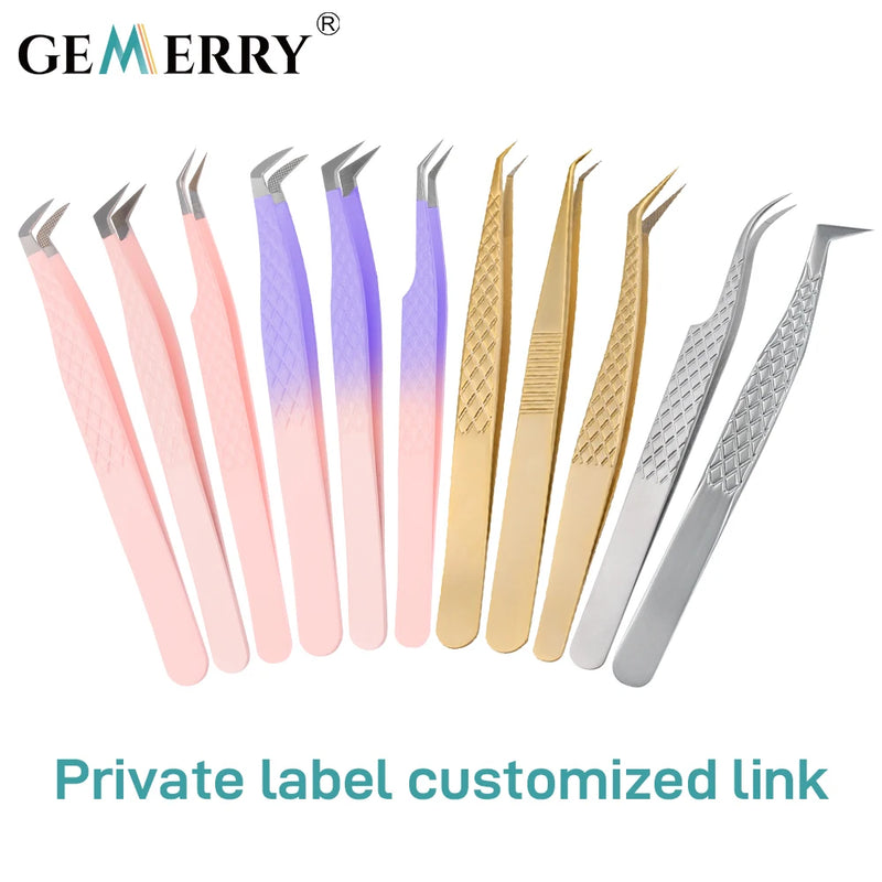 Custom Private Logo 1 Pcs Eyelash Stainless Tweezers With Fiber Tips High Precision Anti-Static Tweezers Minimum order of 30 pcs