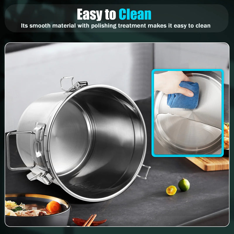 6L/12L Stainless Steel Airtight Canister with Locking Clamp Grain Containers Bucket for Kitchen cocina